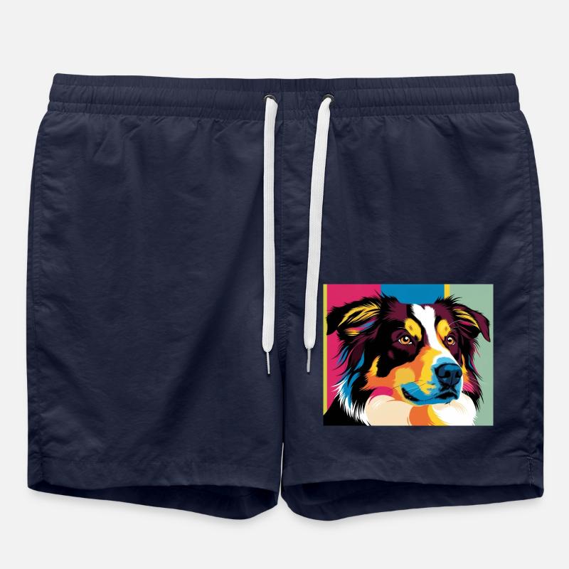 Australian Shepherd Dog Head - Swim Trunks - french navy