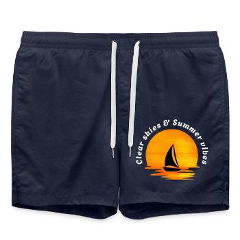 Klarer Himmel & Sommerstimmung - Badeshorts - French Navy - Vorne - AI Model Male 185 light (185cm)