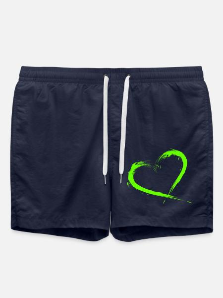 Heart Design Brush Green Light Green - Swim Trunks - french navy