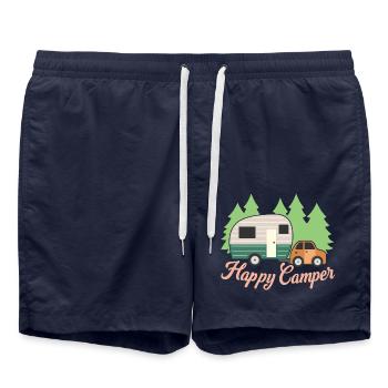 Happy Camper, Amateur de randonnée et de camping, Cadeau de camping-car - Short de bain - bleu marine - Devant - AI Model Male 185 light (185cm)