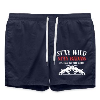 "Stay Wild, Stay Badass." "Badass to the Core." - Badeshorts - French Navy - Vorne - AI Model Male 185 light (185cm)