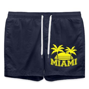 Miami États-Unis Palm Trees Beach Sun America Floride Logo - Short de bain - bleu marine - Devant - AI Model Male 185 light (185cm)