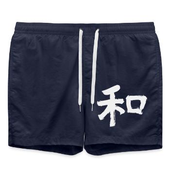 Frieden (Japanisches Schriftzeichen) Kalligrafie - Badeshorts - French Navy - Vorne - AI Model Male 185 light (185cm)