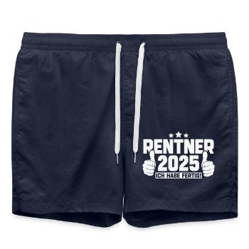 Rentner 2025 Ich habe fertig - Badeshorts - French Navy - Vorne - AI Model Male 185 light (185cm)