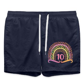 10 Jahre alt 10. Geburtstag Kinder Mädchen Süßer Regenbogen - Badeshorts - French Navy - Vorne - AI Model Male 185 light (185cm)