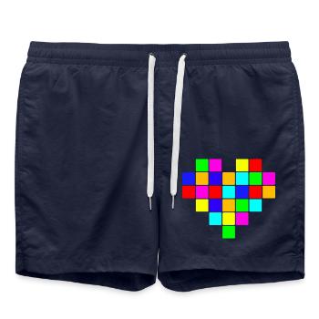 Buntes Herz Regenbogen - Badeshorts - French Navy - Vorne - AI Model Male 185 light (185cm)