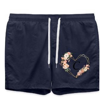 Lettre c cœur doré floral - Short de bain - bleu marine - Devant - AI Model Male 185 light (185cm)