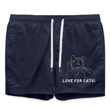 Cat art lines - Swim Trunks - french navy - Front - AI Model Male 185 light (185cm)