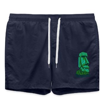 Aloha Moai Tiki Stone Head Easter Island vintage green - Swim Trunks - french navy - Front - AI Model Male 185 light (185cm)