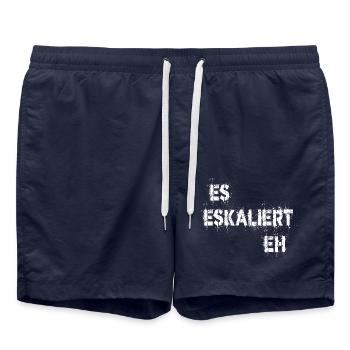 Es Eskaliert Eh - lustiger Spruch Party Festival - Badeshorts - French Navy - Vorne - AI Model Male 185 light (185cm)