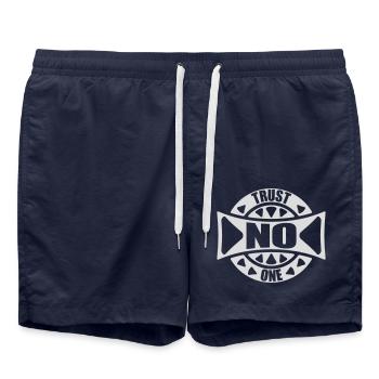 trust no one quote - Swim Trunks - french navy - Front - AI Model Male 185 light (185cm)