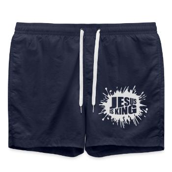 jesus is king Zitat - Badeshorts - French Navy - Vorne - AI Model Male 185 light (185cm)