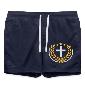 Jesus Christus Lorbeerkranz Logo - Badeshorts - French Navy - Vorne - AI Model Male 185 light (185cm)