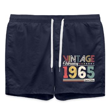 60ème anniversaire cadeau mari Original février 1965 - Short de bain - bleu marine - Devant - AI Model Male 185 light (185cm)