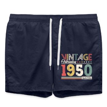 75ème anniversaire cadeau mari Original février 1950 - Short de bain - bleu marine - Devant - AI Model Male 185 light (185cm)