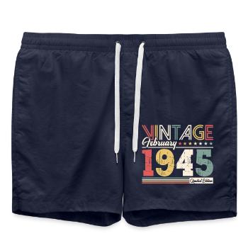 80ème anniversaire cadeau mari Original février 1945 - Short de bain - bleu marine - Devant - AI Model Male 185 light (185cm)