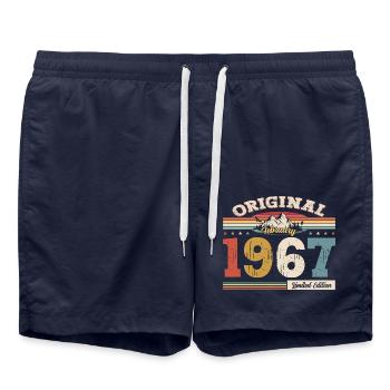 58. Geburtstag Geschenk Mann Original Februar 1967 - Badeshorts - French Navy - Vorne - AI Model Male 185 light (185cm)