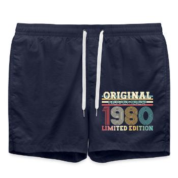 44ème Anniversaire Légende Novembre 1980 Vintage 80's - Short de bain - bleu marine - Devant - AI Model Male 185 light (185cm)
