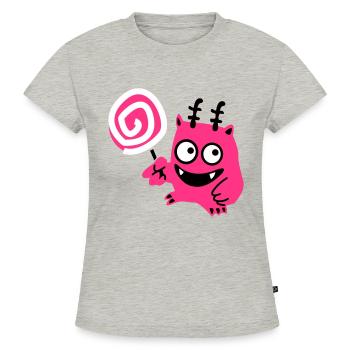 Lolli-Monster - SLIM FIT Frauen Organic T-Shirt - Grau meliert - Vorne - Selfina (174cm)