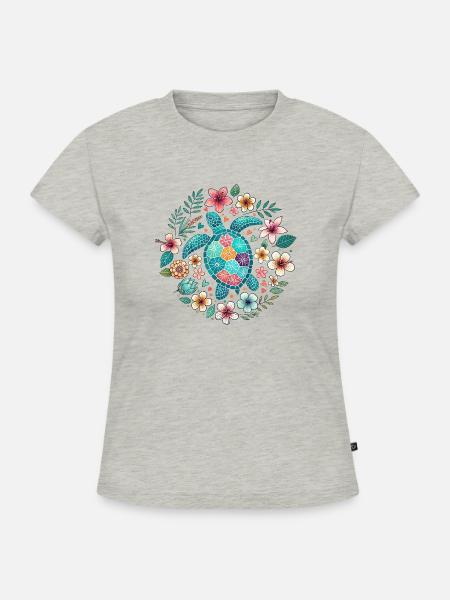 Turtle Bloom - SLIM FIT Frauen Organic T-Shirt - Grau meliert
