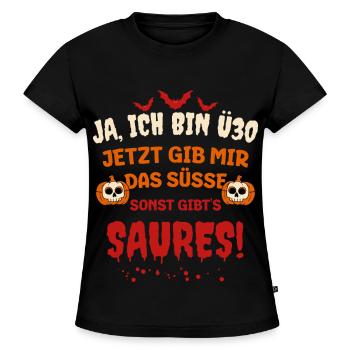 Ü30 Halloween Süßes sonst gibt es Saures - SLIM FIT Frauen Organic T-Shirt - Schwarz - Vorne - Selfina (174cm)