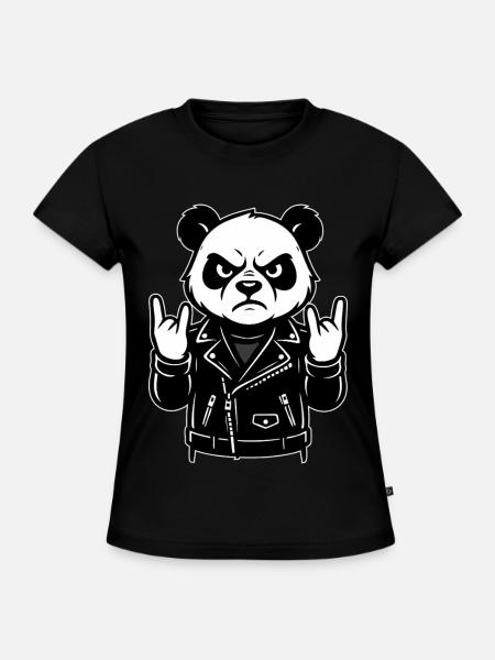 Rocker Panda Metalhead Look - SLIM FIT Frauen Organic T-Shirt - Schwarz