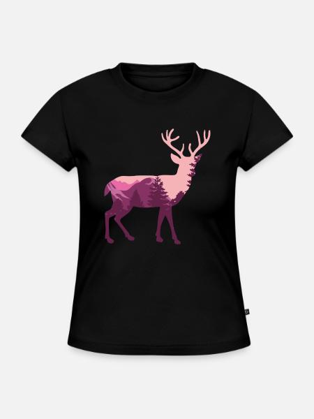 Hirsch Natur - SLIM FIT Frauen Organic T-Shirt - Schwarz