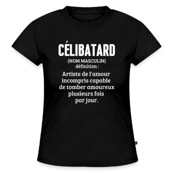Célibatard - Humour noir pour Célibataire - T-shirt bio SLIM FIT Femme - noir - Devant - Selfina (174cm)