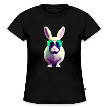 cool konijn met zonnebril - Vrouwen SLIM FIT bio-T-shirt - zwart - Voor - Selfina (174cm)