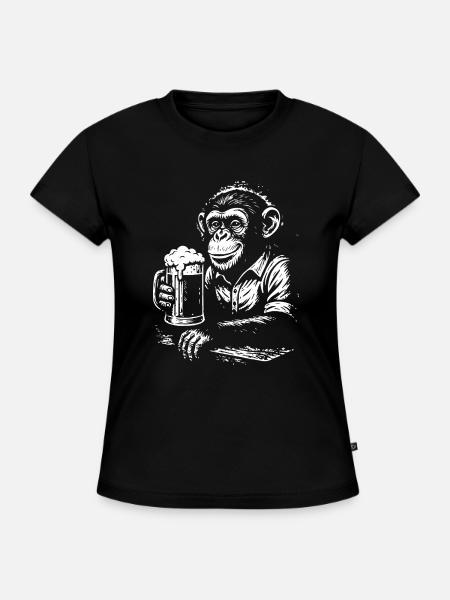 Bier Liebender Affe Portrait T-Shirt - SLIM FIT Frauen Organic T-Shirt - Schwarz