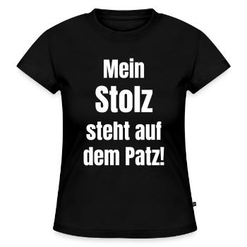 Mein Stolz steht auf dem Platz - SLIM FIT Frauen Organic T-Shirt - Schwarz - Vorne - Selfina (174cm)