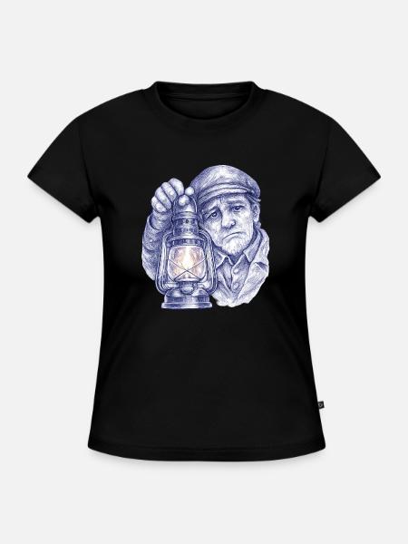 Älterer Mann mit Laterne - SLIM FIT Frauen Organic T-Shirt - Schwarz