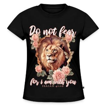 Löwe Bibelvers Christlich - SLIM FIT Frauen Organic T-Shirt - Schwarz - Vorne - Selfina (174cm)