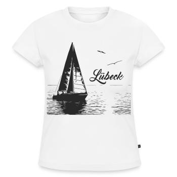 Lübeck Segelboot und 2 Möwen - SLIM FIT Frauen Organic T-Shirt - Weiß - Vorne - Selfina (174cm)
