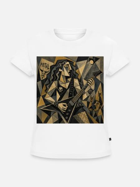 Kubistischer Metal-Gitarrist - SLIM FIT Frauen Organic T-Shirt - Weiß