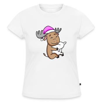 süßer Elch mit Kissen und Schlafmütze - SLIM FIT Frauen Organic T-Shirt - Weiß - Vorne - Selfina (174cm)