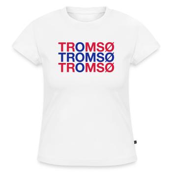 TROMSO Norway Norwegen Norge Norwegische Flagge - SLIM FIT Frauen Organic T-Shirt - Weiß - Vorne - Selfina (174cm)