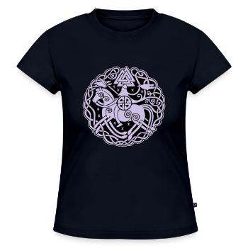Odin auf Sleipnir mit Hugin und Munin 2C - SLIM FIT Frauen Organic T-Shirt - Navy - Vorne - Selfina (174cm)