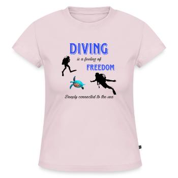 Tortue de la Liberté de Plongée - T-shirt bio SLIM FIT Femme - rose poudré - Devant - Selfina (174cm)