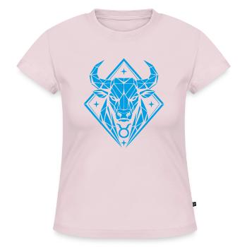 Taureau géométrique - Force pure - Signe du zodiaque Taureau - T-shirt bio SLIM FIT Femme - rose poudré - Devant - Selfina (174cm)