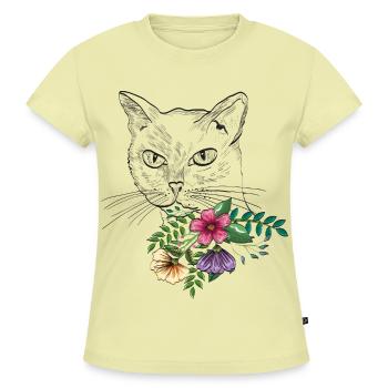 Katze mit Blumenstrauß - SLIM FIT Frauen Organic T-Shirt - Buttergelb - Vorne - AI Model Female 172 light (172cm)
