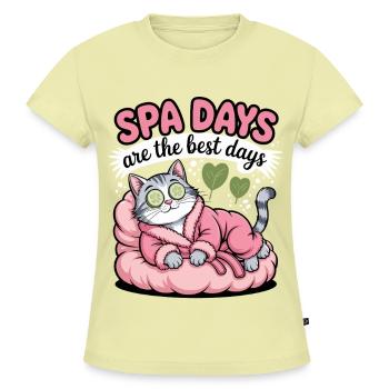  Wellness Katze Spa Days Are The Best Days - SLIM FIT Frauen Organic T-Shirt - Buttergelb - Vorne - AI Model Female 172 light (172cm)