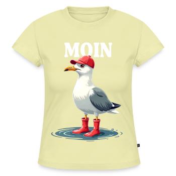 Moin Möwe im Friesen-Look - SLIM FIT Frauen Organic T-Shirt - Buttergelb - Vorne - AI Model Female 172 light (172cm)