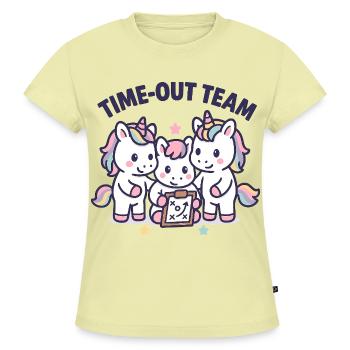 Einhorn Handball Team, Time Out, Kinder - SLIM FIT Frauen Organic T-Shirt - Buttergelb - Vorne - AI Model Female 172 light (172cm)