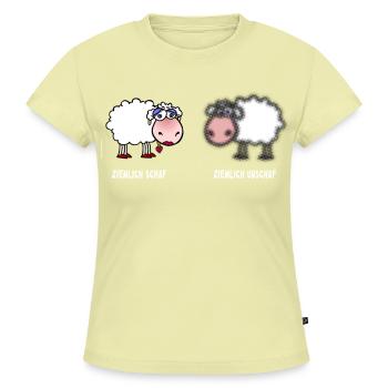 Schaf / Unschaf | Wortspiel - SLIM FIT Frauen Organic T-Shirt - Buttergelb - Vorne - AI Model Female 172 light (172cm)