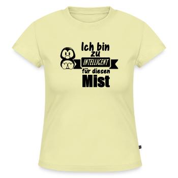 Pinguin Spruch - Zu intelligent Geschenk - SLIM FIT Frauen Organic T-Shirt - Buttergelb - Vorne - AI Model Female 172 light (172cm)