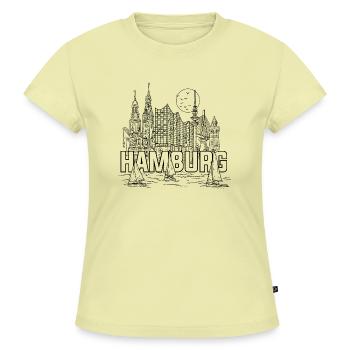 Hamburg an der Elbe - SLIM FIT Frauen Organic T-Shirt - Buttergelb - Vorne - AI Model Female 172 light (172cm)