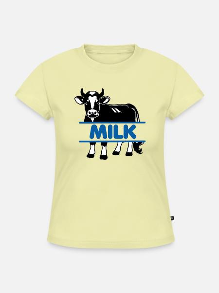 Milchkuh mit blauem Text "MILK" - SLIM FIT Frauen Organic T-Shirt - Buttergelb