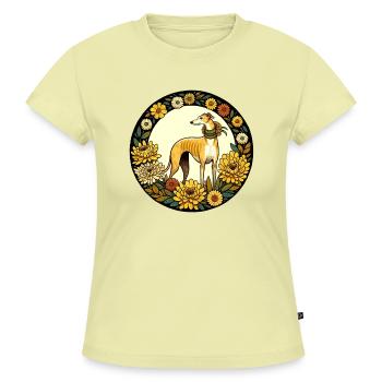 Eleganter Windhund mit Blumenrahmen - SLIM FIT Frauen Organic T-Shirt - Buttergelb - Vorne - AI Model Female 172 light (172cm)