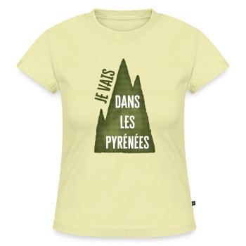 Ich gehe in die Pyrenäen - Green Mountain - SLIM FIT Frauen Organic T-Shirt - Buttergelb - Vorne - AI Model Female 172 light (172cm)